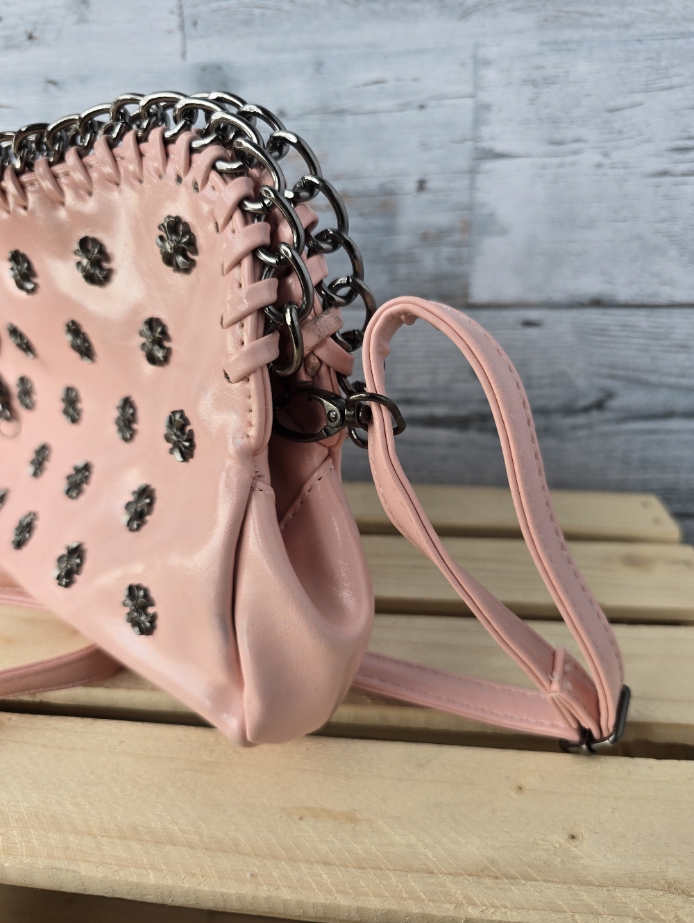Gothic Pink Vegan Cross Body Bag Chain Clutch Purse - Picture 6 of 13